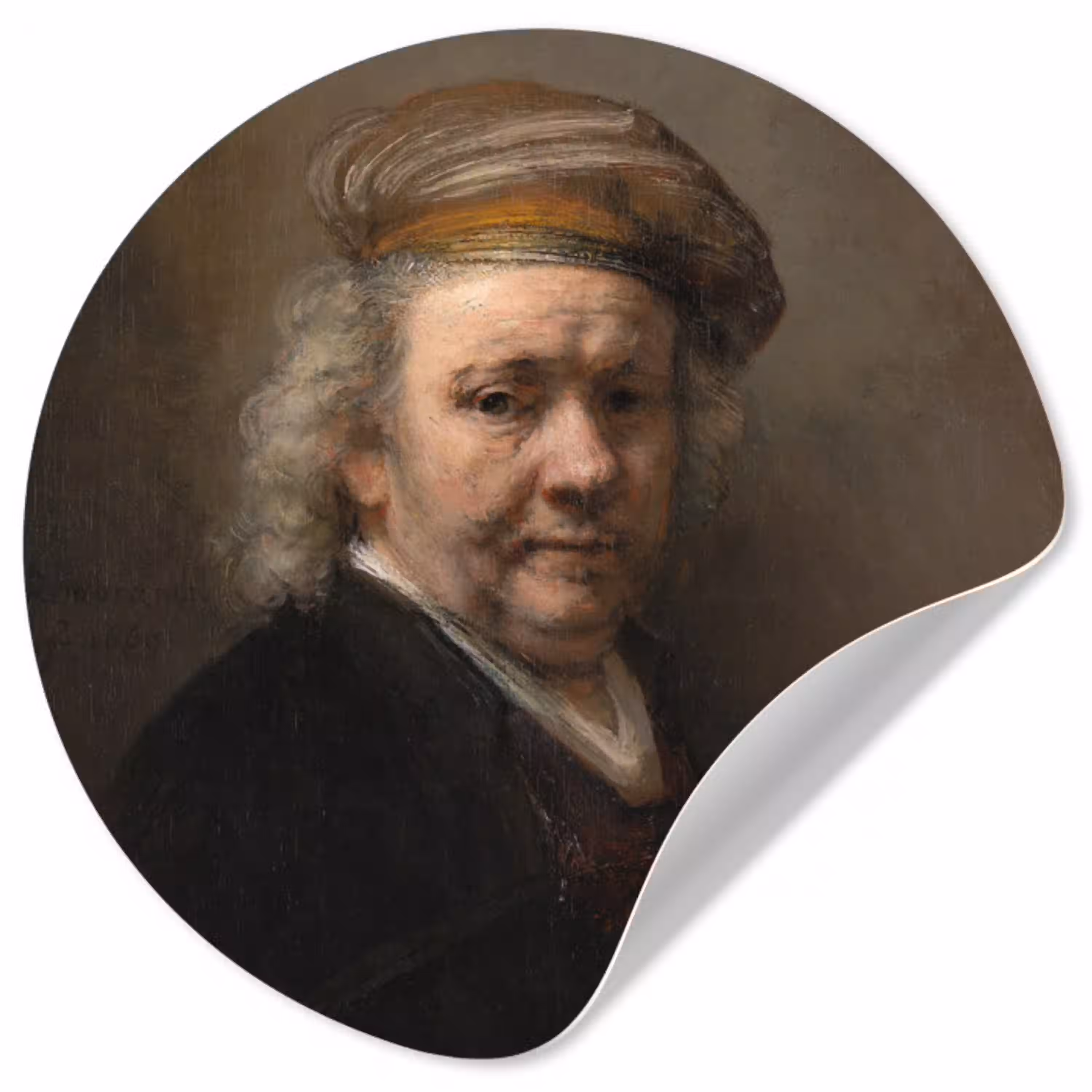 Zelfportret - Schilderij van Rembrandt van Rijn Wandcirkel behangsticker klein -3d