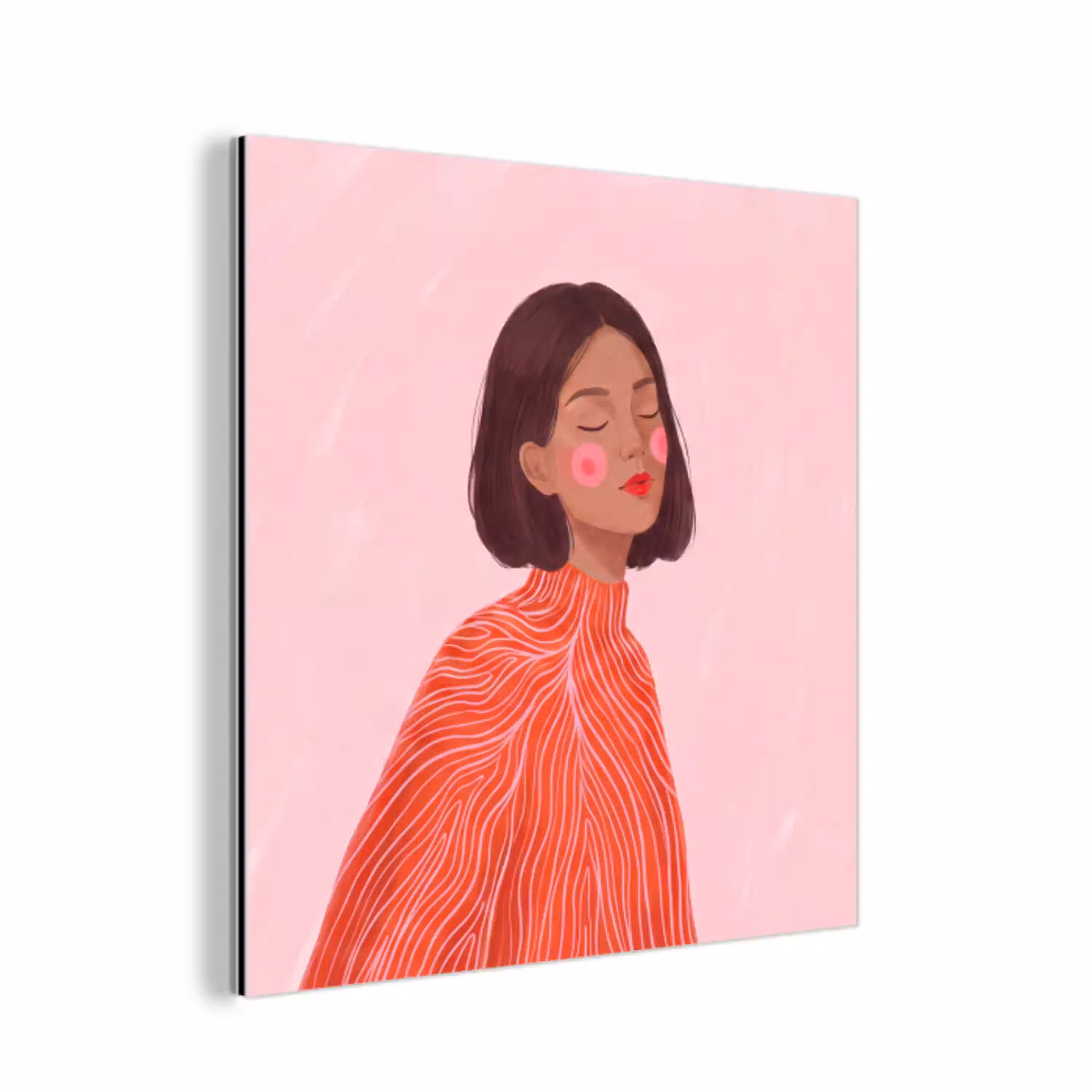 Vrouw - Portret - Modern - Kunst - Roze aluminium wit klein -3d