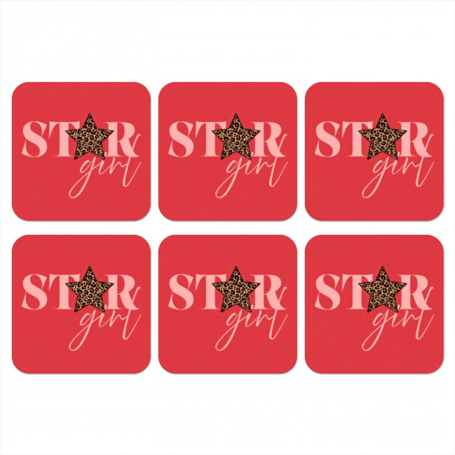 Star girl - Rood - Panter - Ster onderzetter kurk middel -3d