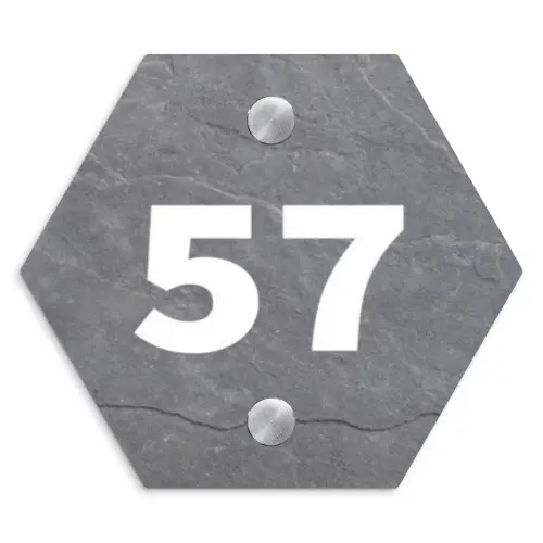 Grijze natuursteen - Traditioneel Naambord Hexagon klein -3d