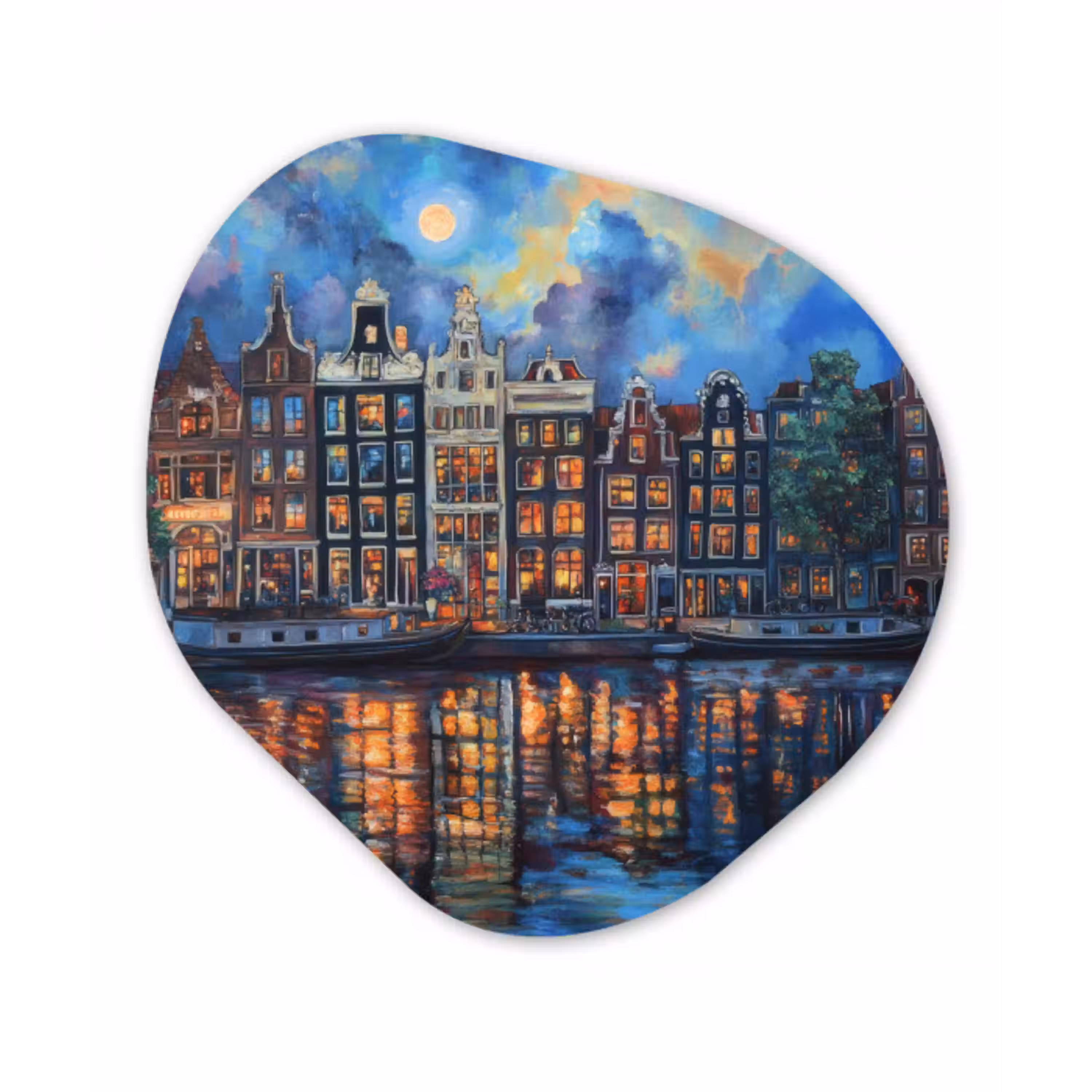Grachten Amsterdam - Huizen - Stad - Kleurrijk Wandcirkel Organisch Aluminium middel -3d