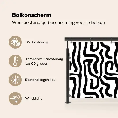 Modern - Lijnen - Zwart Balkonbeschermer Duitsland klein 596 -specs_NL