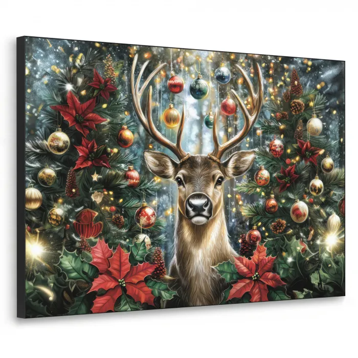 Kerstfeest - Dennenbos - Rood Textielframe zwart klein -3d
