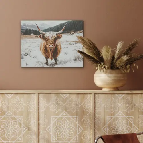 Schotse Hooglander - Sneeuw - Winter - Dieren PET vilt klein -sfeer4