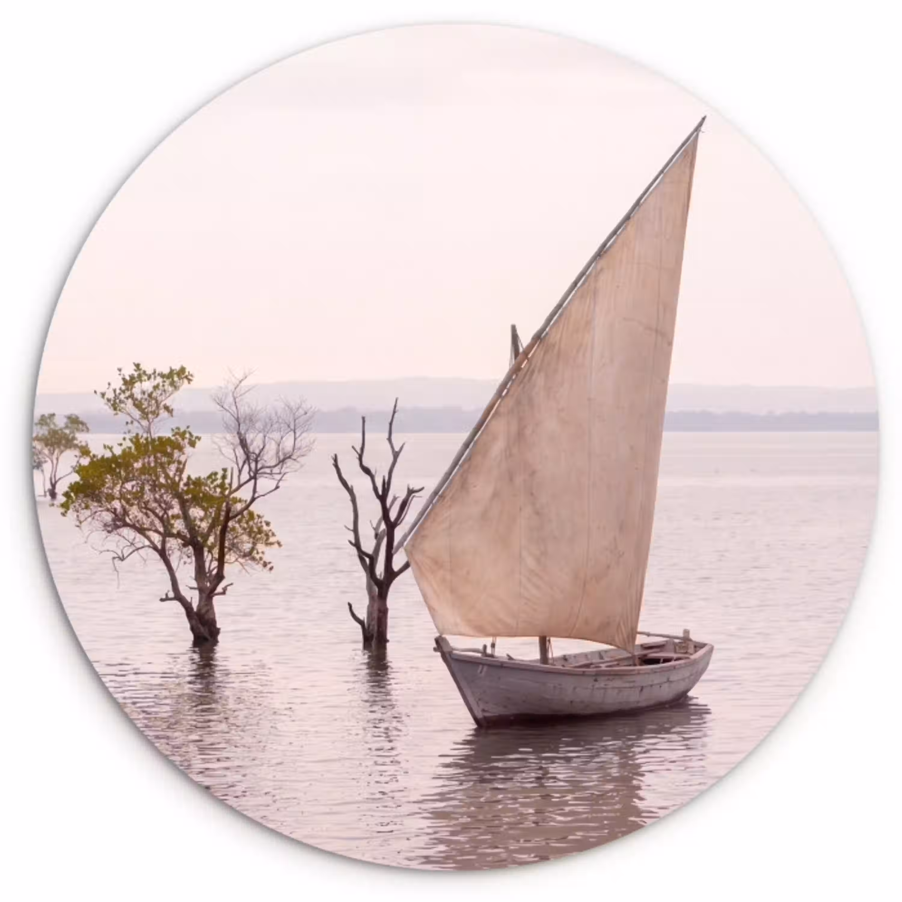 Boot - Zeil - Water - Tropisch - Natuur Wandcirkel kunststof plaat 5mm dik klein -3d