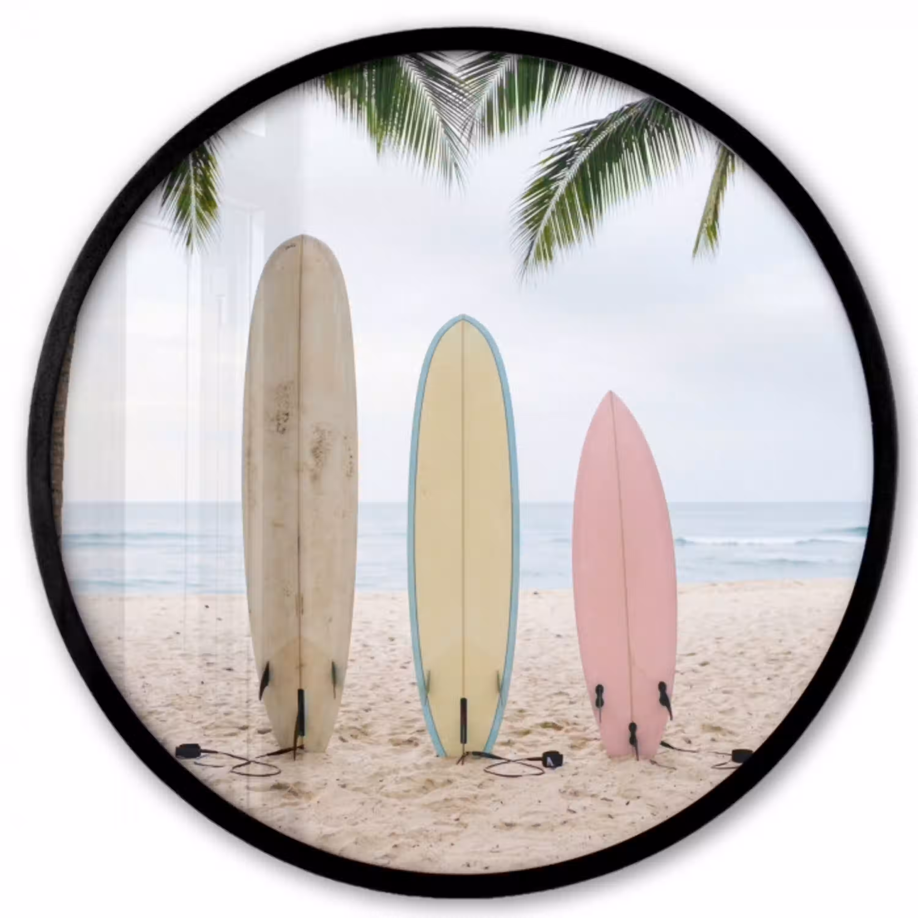 Surfboard - Palmbomen - Kleurrijk Fotolijst rond zonder passe partout klein -3d