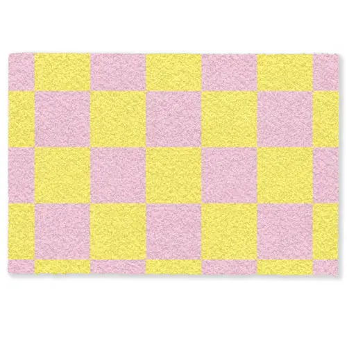 Schaakbord patroon - Geel - Roze - Blokjes Deurmat klein -zkaufland3d