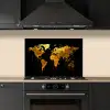 Wereldkaart - Goud - Druipen - Zwart keuken achterwand spatscherm klein -sfeer1