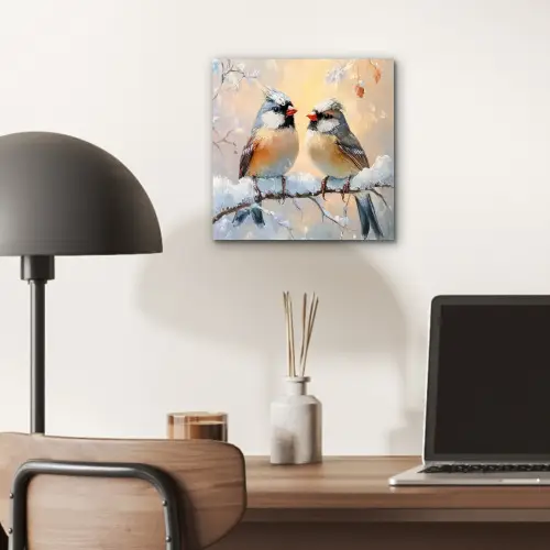 Vogels - Tak - Winter - Sneeuw aluminium wit klein -sfeer5