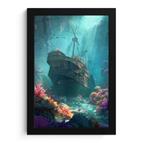 Schip - Hout - Koraalriffen - Zonlicht fotolijst zwart zonder passe partout klein -3d