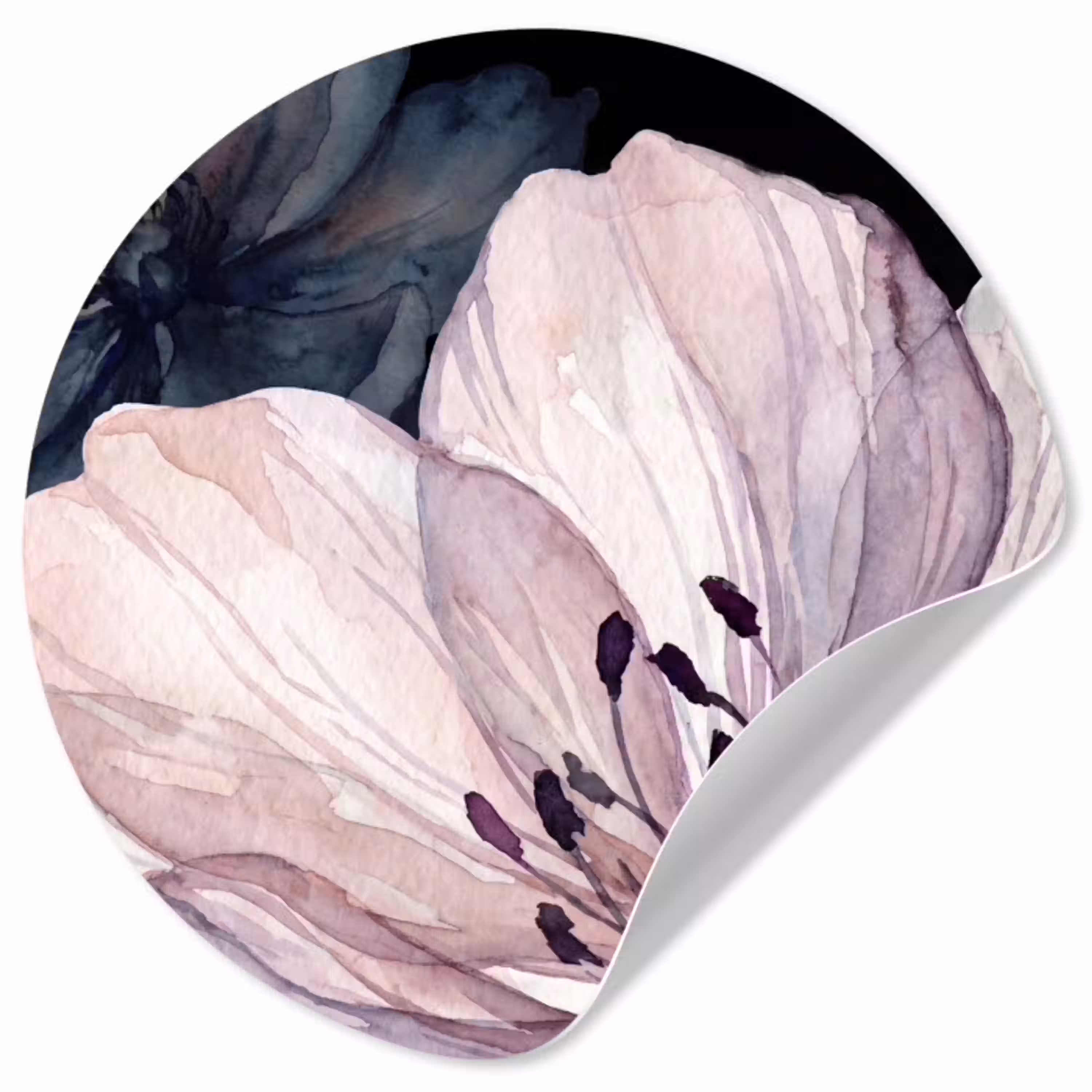 Bloemen - Aquarel - Modern - Roze - Donker Wandcirkel behangsticker klein -3d