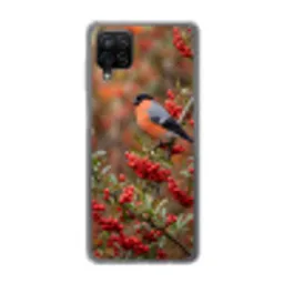 Goudvink - Bessen - Herfst - Natuur - Kleurrijk Telefoonhoesje Samsung Galaxy A12 klein -3d