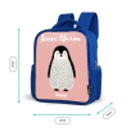 Pinguïn - Stippen - Roze - Minimalistisch Kinderrugzak - Blauw middel -productfoto_formaten