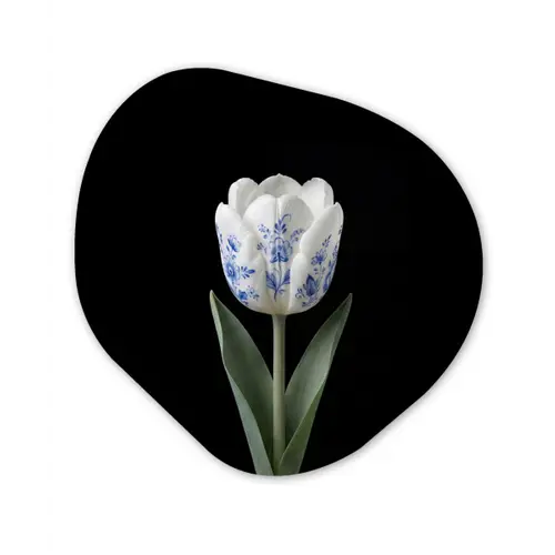Tulp - Patroon - Blauw Wandcirkel Organisch Aluminium middel -3d