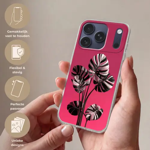 Bladeren - Rond - Roze Telefoonhoesje iPhone 17 Pro klein -sfeer3_NL