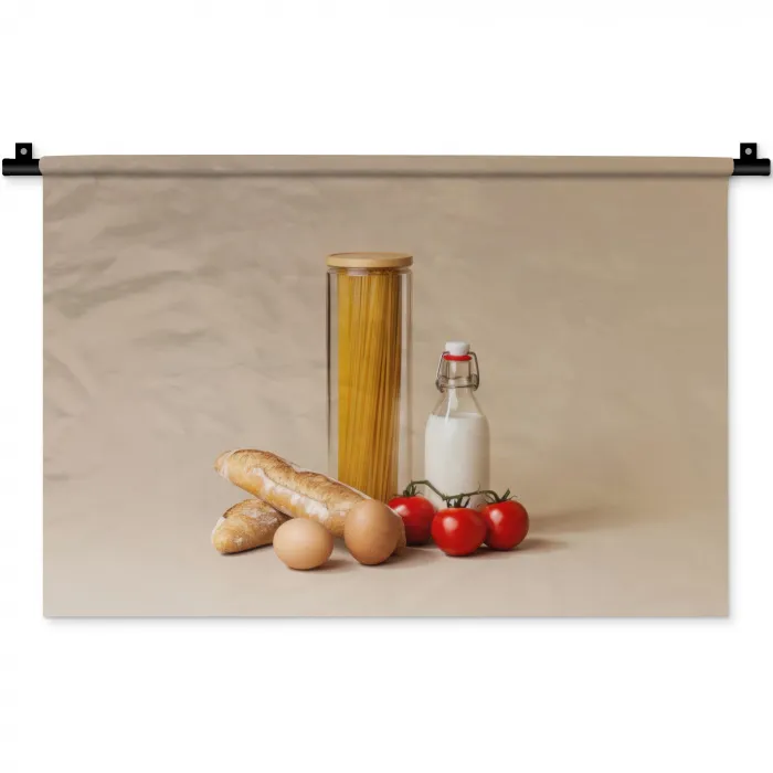 Spaghetti - Melk - Tomaten - Eieren - Brood Wandkleed katoen klein -zz3d