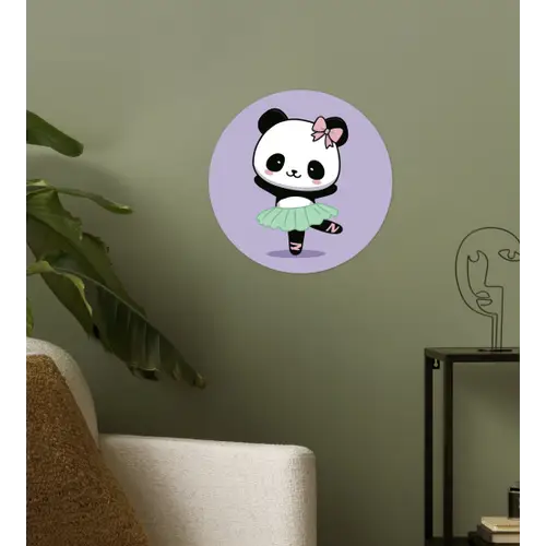 Panda - Paars - Sierlijk - Kawaii Wandcirkel behangsticker klein -sfeer2