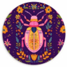Kever - Felgekleurd - Bloemen - Bladeren Wandcirkel kunststof plaat 5mm dik klein -3d