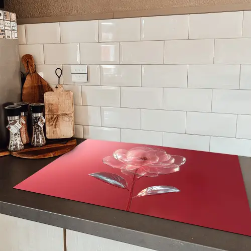 Sierlijk - Bloem - Roze - Glazen Inductie beschermer vinyl 3mm klein -sfeer3