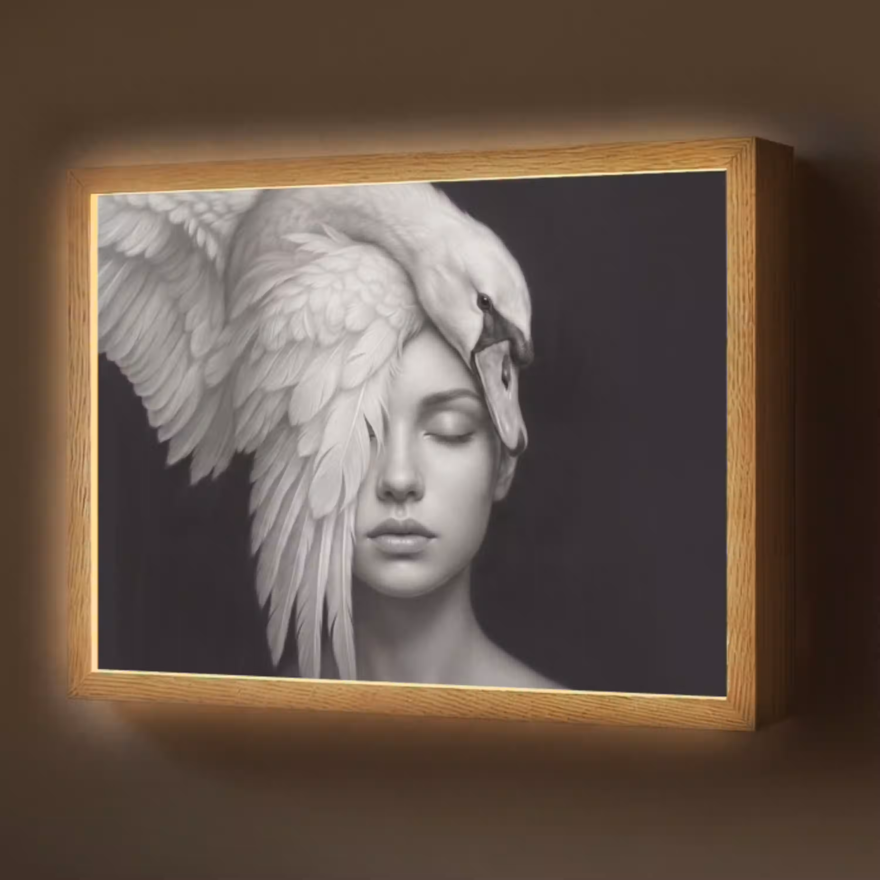 Portret - Zwaan - Zwart - Wit Light Box met batterij (Wandlamp) middel -z3d_website