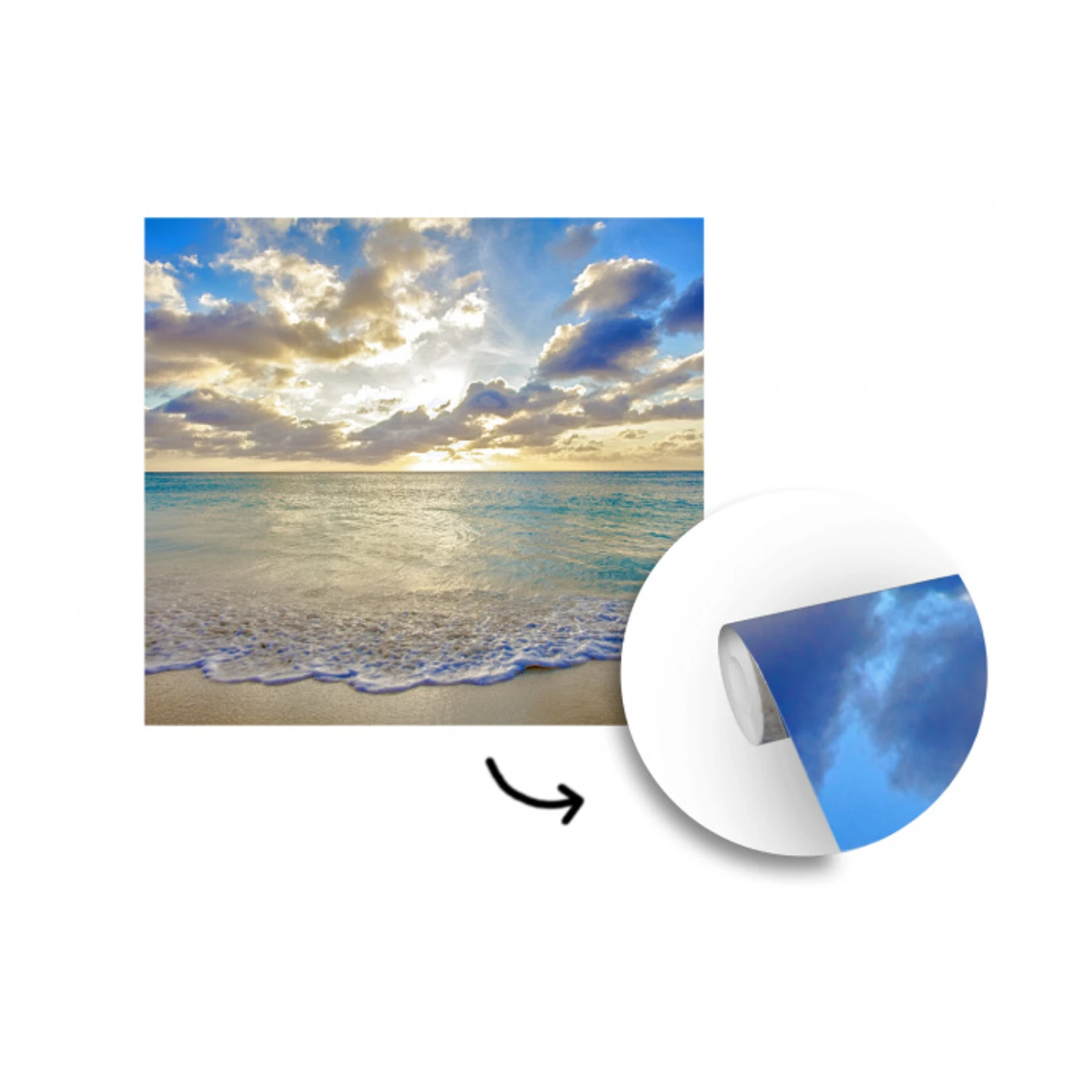 Zee - Strand - Wolken - Zon fotobehang vinyl groot -3d