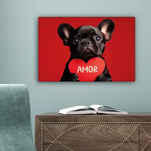 Amor - Hond  - Hartje - Rood canvas 2cm klein -sfeer4