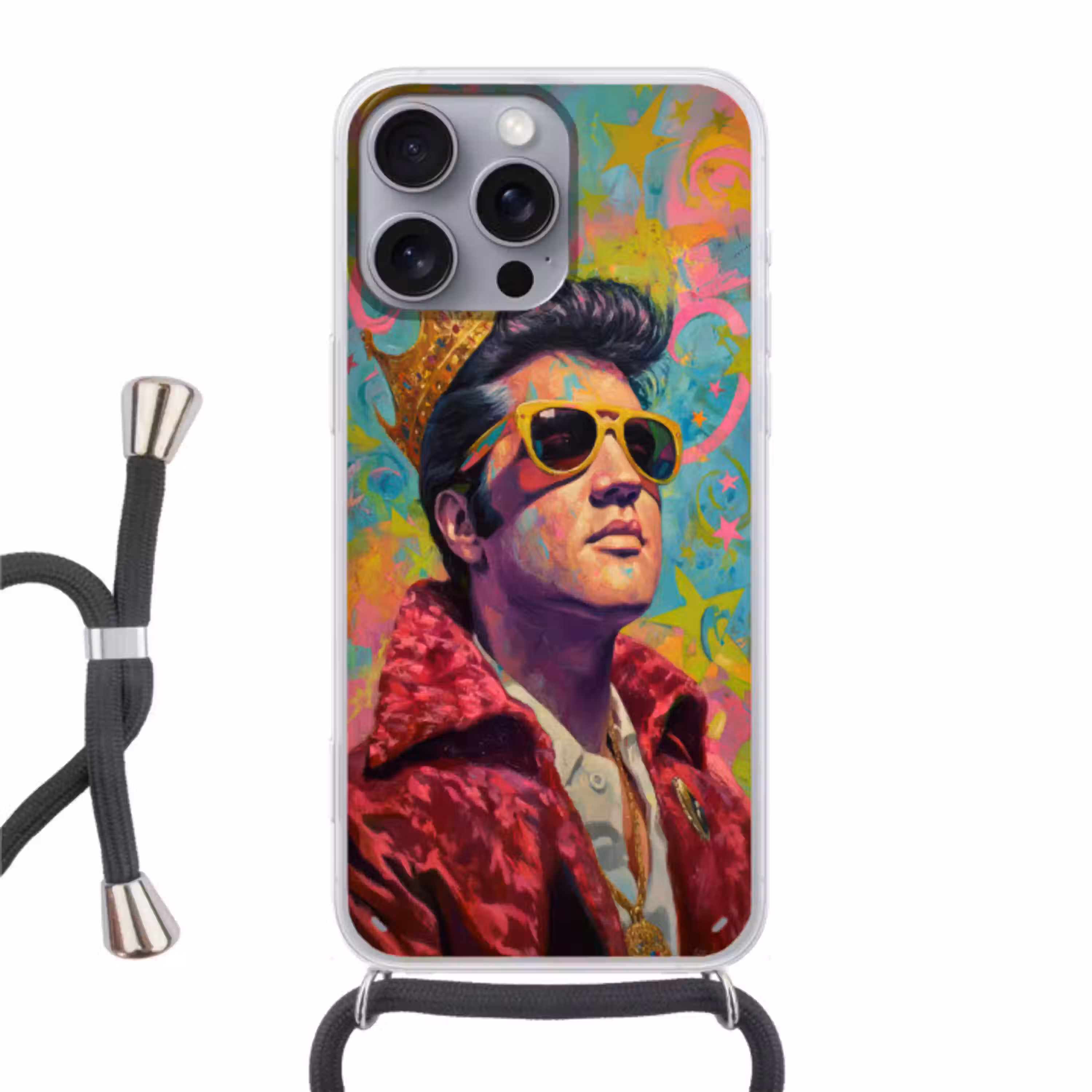 Kleurrijk portret - Kroon - Sterren Hoesje iPhone 16 Pro Max met koord klein -3d