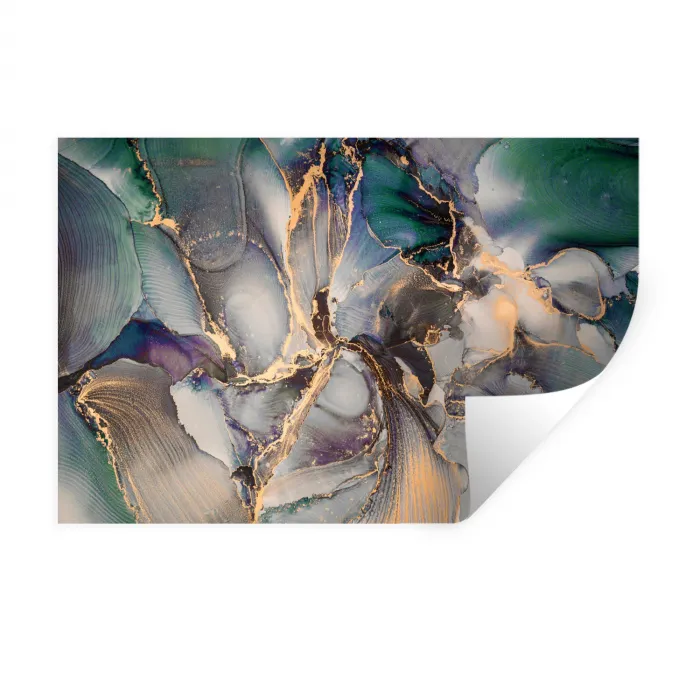 Goud - Blauw - Marmer Muursticker klein -3d