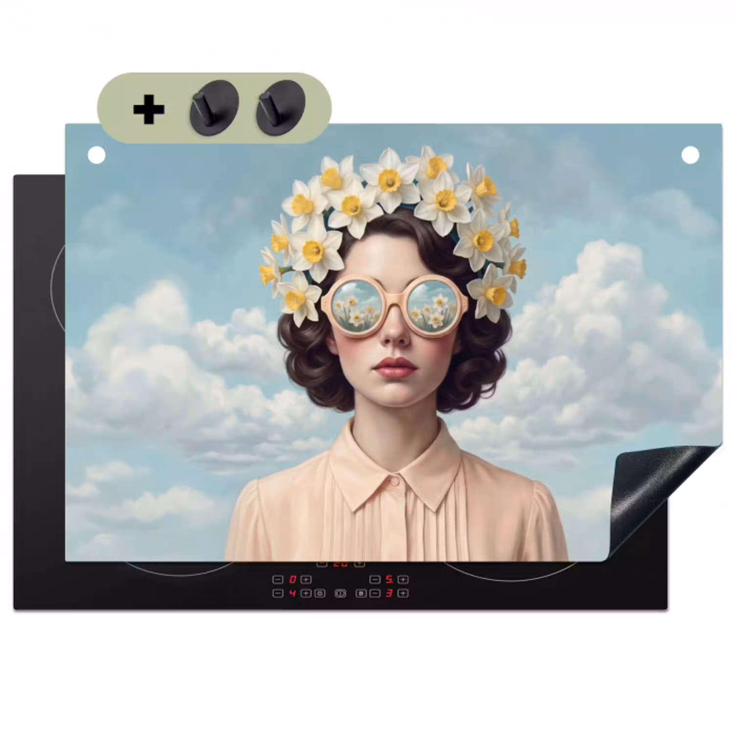Vrouw - Narcissen - Geel Inductie beschemer met haakjes klein -3d