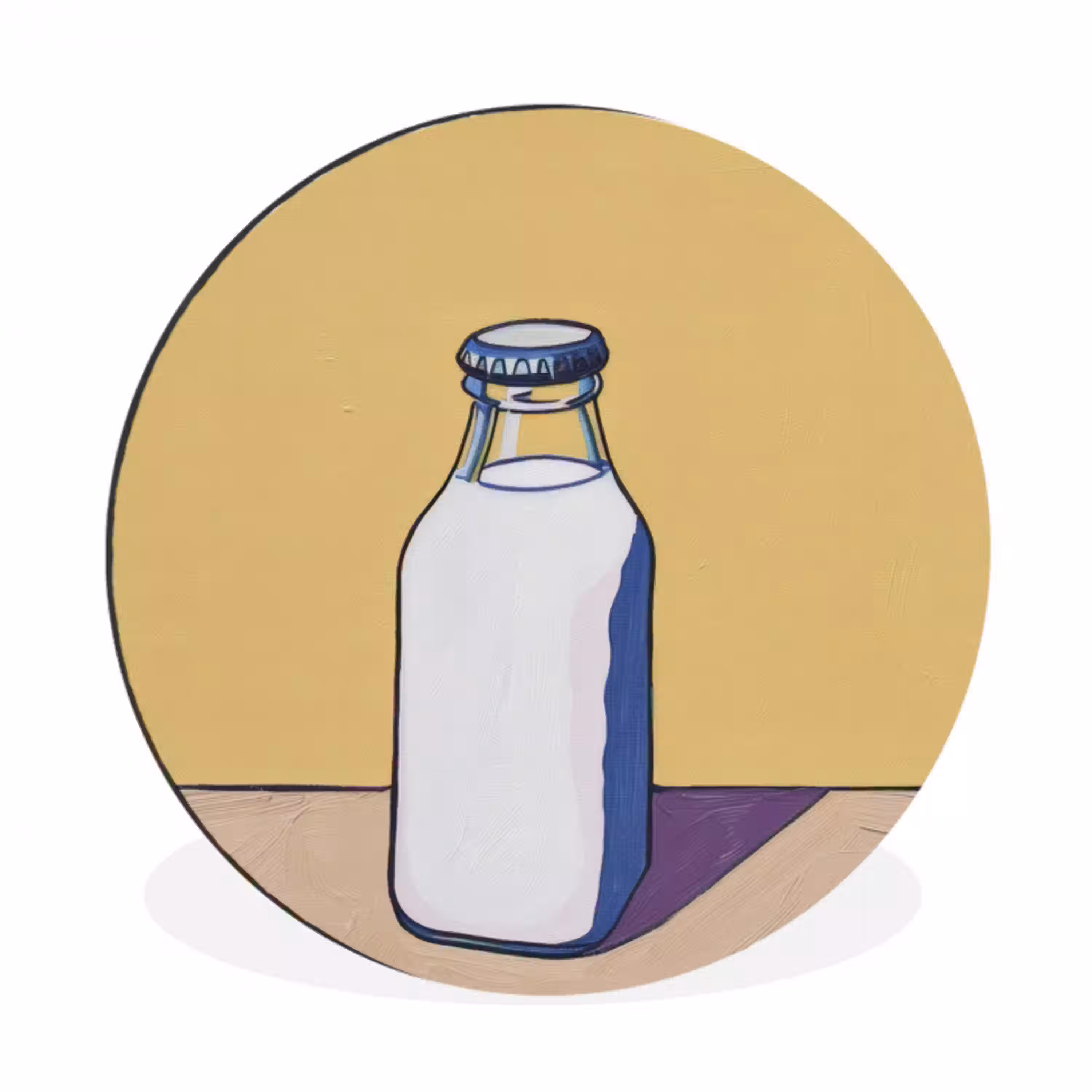 Glazen - Fles - Illustratie - Melk Wandcirkel aluminium klein -3d