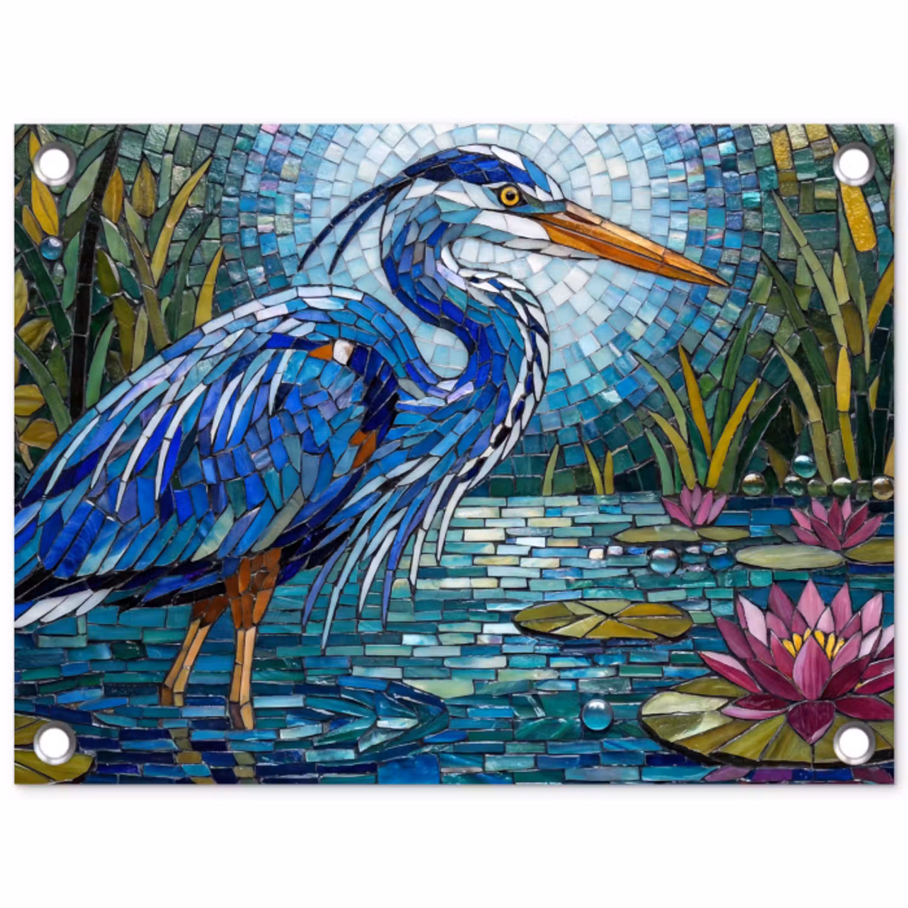 Vogel - Water - Natuur - Abstract - Blauw tuinposter los doek klein -3d