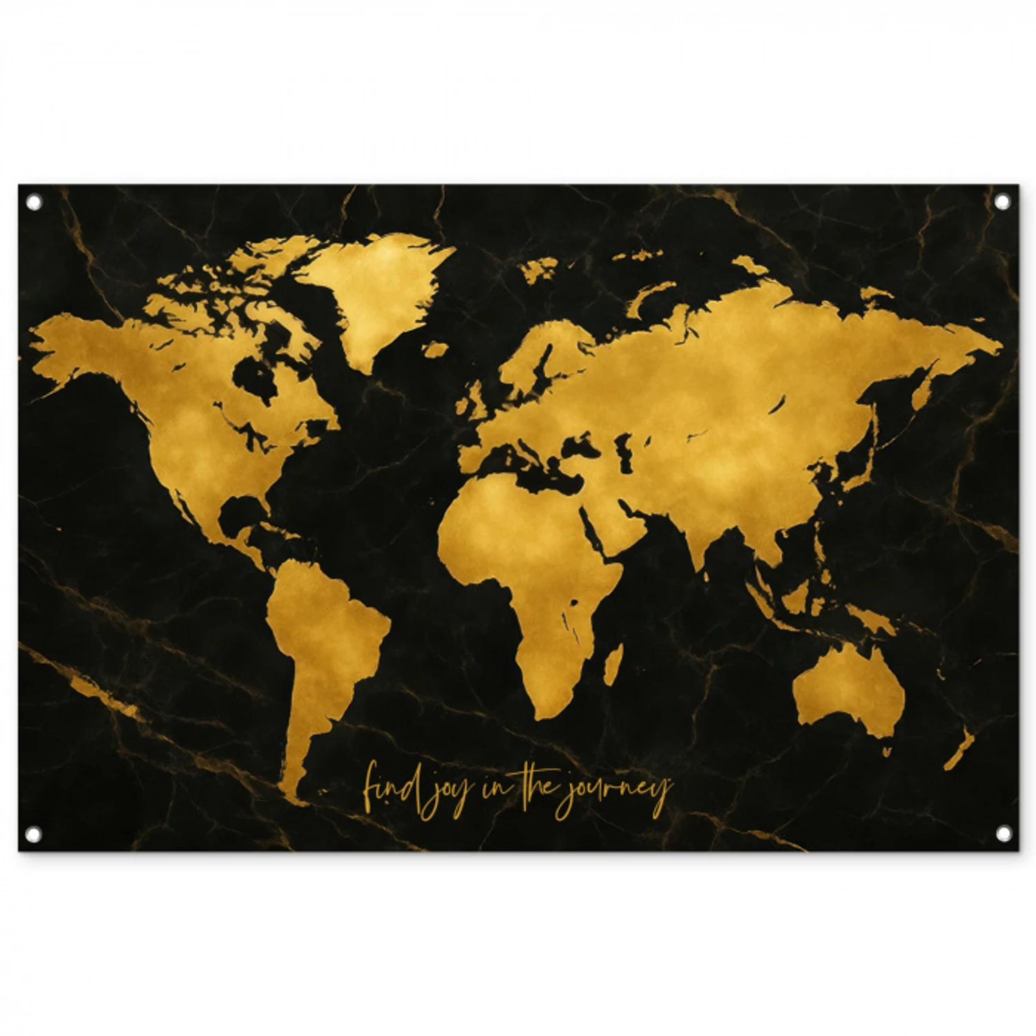 Wereldkaart - Goud - Marmer tuinposter los doek groot -3d