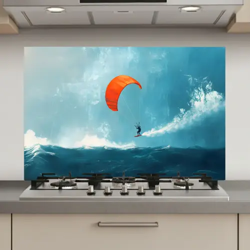 Kitesurfer - Oranje - Zee - Lucht keuken achterwand spatscherm klein -3d_website