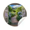 Doorkijk - Hortensia - Pad - Natuur Wandcirkel tuinposter met ringen klein -3d