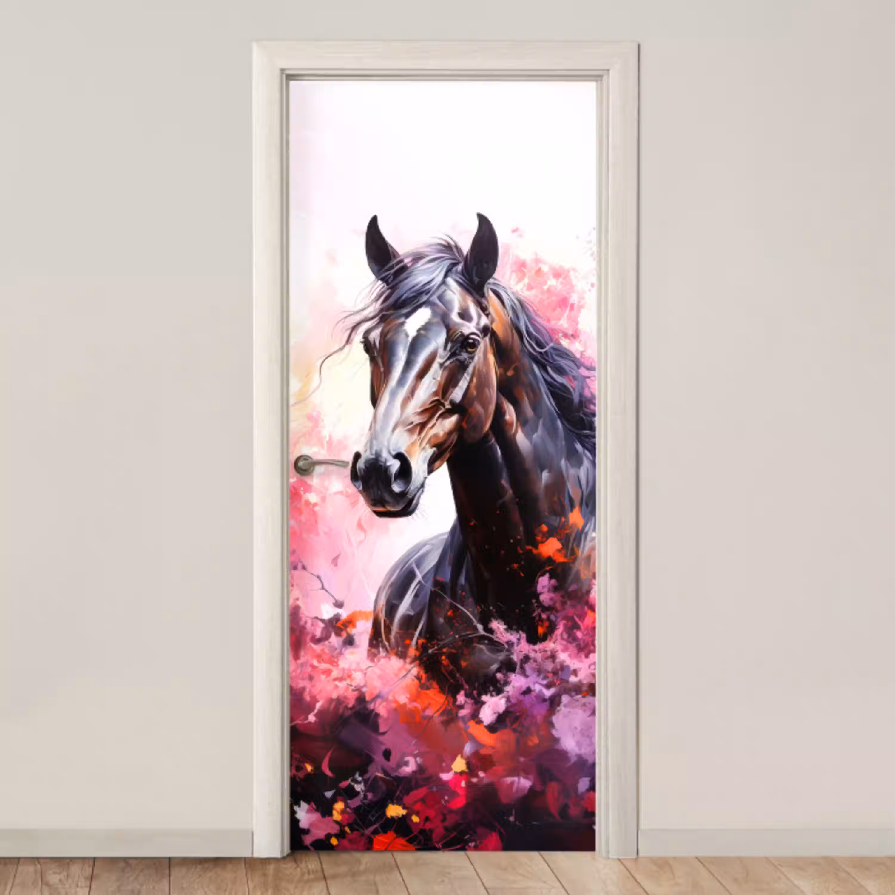 Paard - Dieren - Meisje - Roze deurposter klein -3d_beige