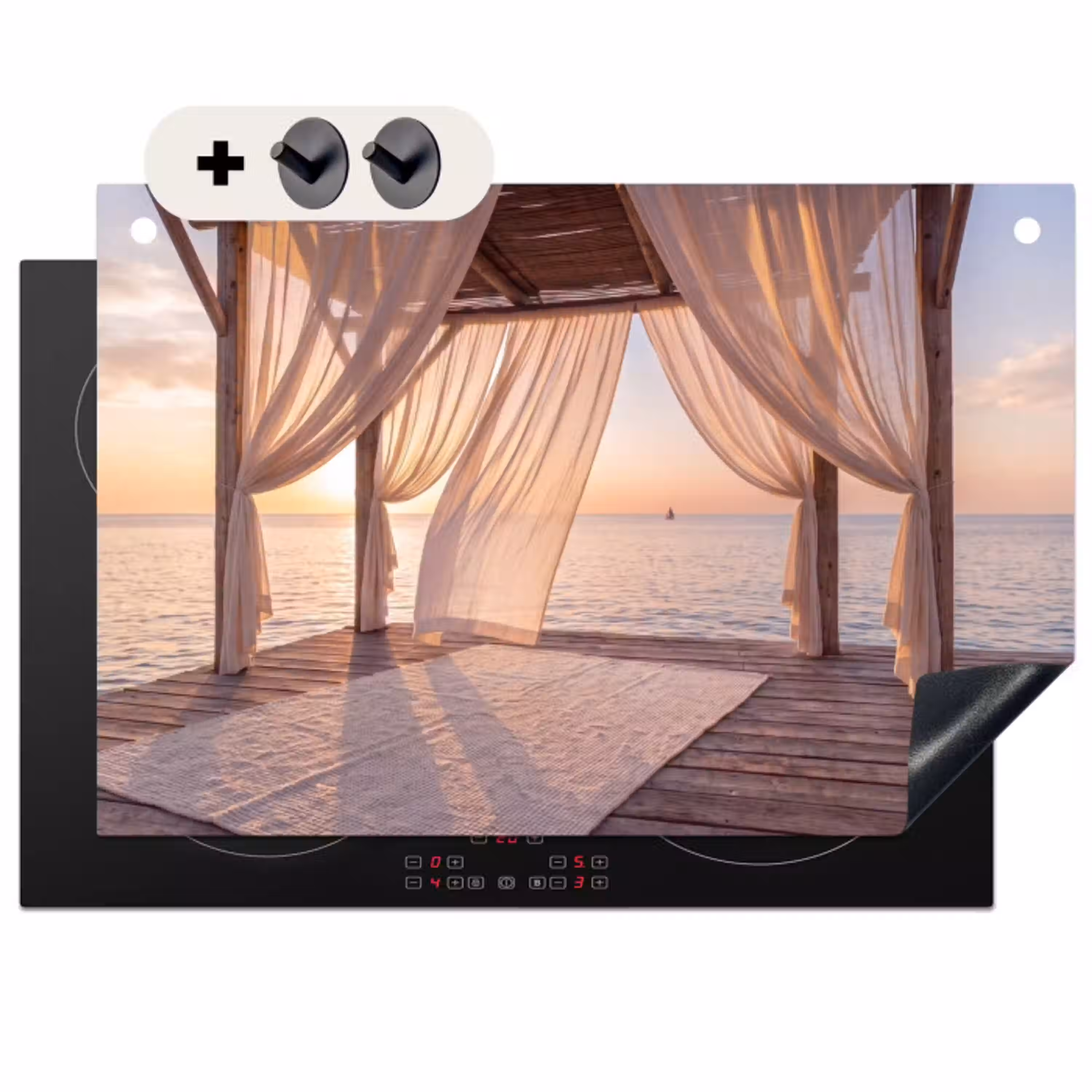 Overkapping - Zee - Zonsondergang - Vakantie - Rust Inductie beschemer met haakjes klein -3d