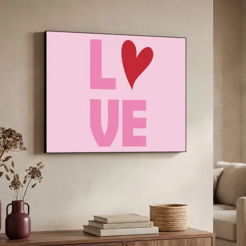 Love - Roze - Hart - Valentijn Textielframe zwart klein -sfeer3