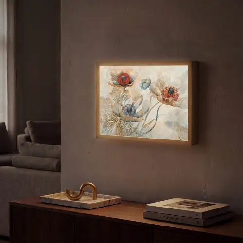Bloemen - Beige - Modern - Illustratie Light Box met batterij (Wandlamp) middel -sfeer1