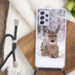 Hert - Sneeuw - Bos - Dieren - Vertederend Hoesje Samsung Galaxy A52 5G met koord klein -sfeer4