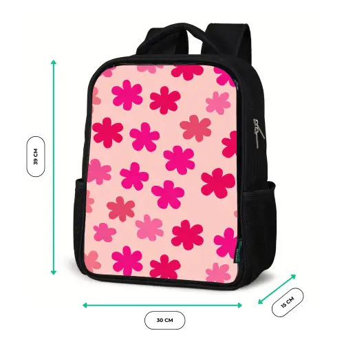 Bloemen - Patroon - Roze Rugzak - Zwart middel -productfoto_formaten