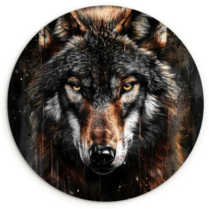 Dieren - Wolf - Portret - Zwart - Bruin Wandcirkel kunststof plaat 5mm dik klein -3d