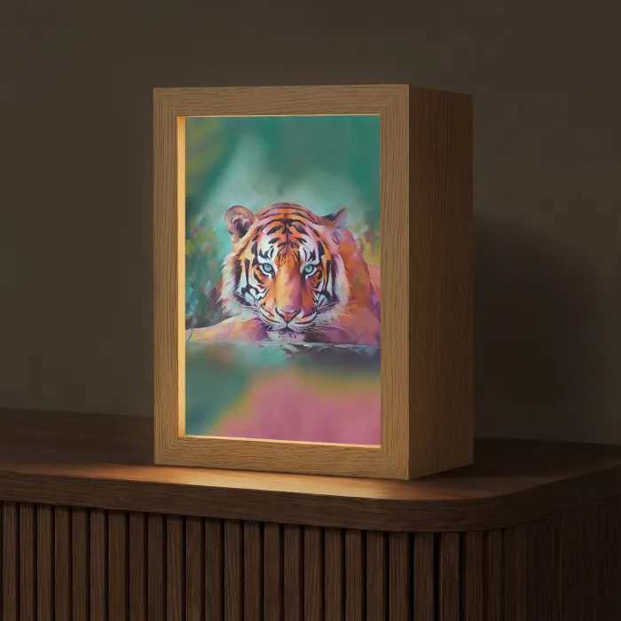 Tijger - Olieverf - Dieren - Kunst Light Box met kabel (Tafellamp) klein -z3d_website