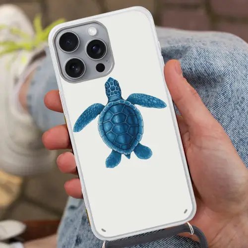 Schildpad - Blauw - Schild Hoesje iPhone 16 Pro Max met koord klein -sfeer3
