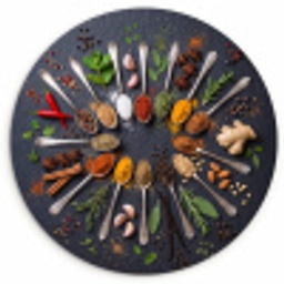 Kruiden - Lepels - Culinair - Kleurrijk - Sfeervol Wandcirkel kunststof plaat 5mm dik klein -3d