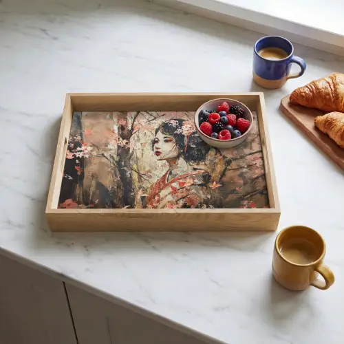 Kimono - Vrouw - kersenbomen Dienblad Rechthoek middel -sfeer2