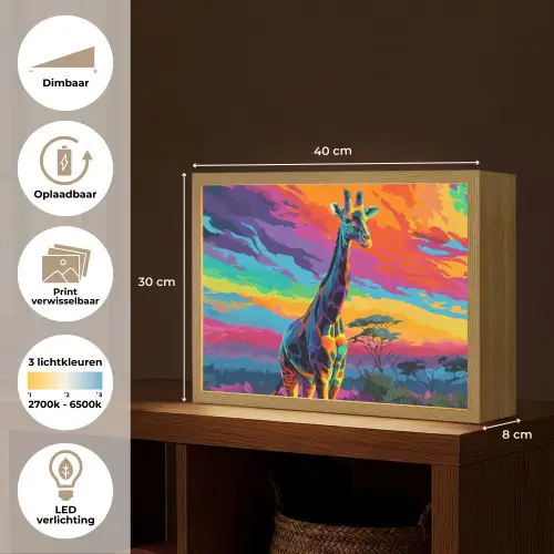 Giraffe - Savanna - Lucht - Gekleurd Light Box met batterij (Wandlamp) middel -USP_websiteoverzichtNL