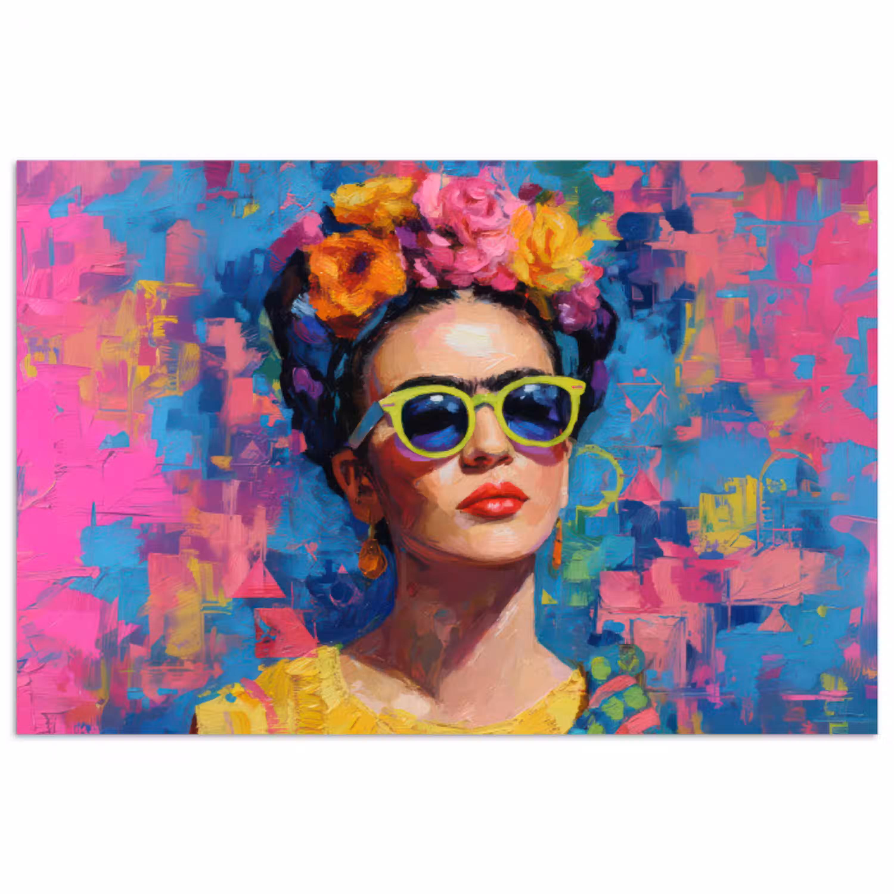 Vrolijk portret - Vrouw - Bloemenkroon poster papier klein -3d