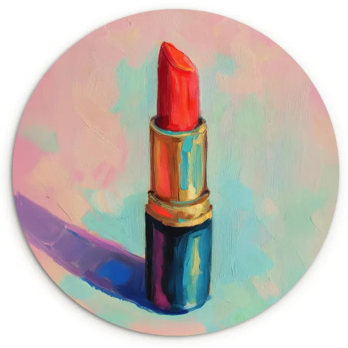 Lippenstift - Rood - Penseelstreken Wandcirkel plexiglas klein -3d