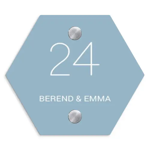 Effen - Lichtblauw - Klassiek Naambord Hexagon klein -3d