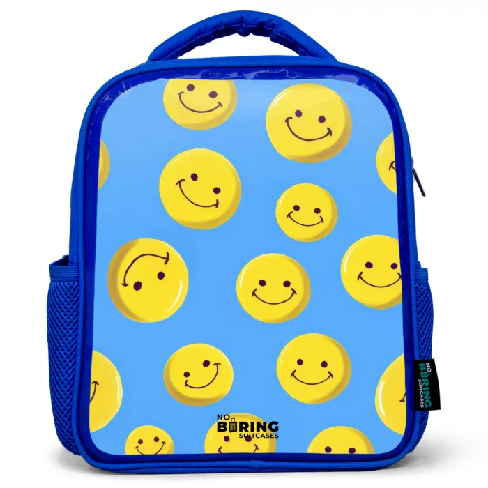 Vrolijke smileyregen Kinderrugzak - Blauw middel -3d